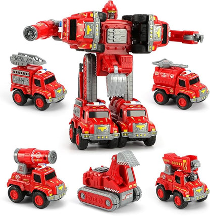 Toys for 3 4 5 6 Year Old Boys– 5-in-1 Detachable Construction Vehicles Set–Transform Robot Kids Toys Cars– Easy DIY Toys for Ages 5+ – Gifts for Boys Girls Birthday Christmas Easter