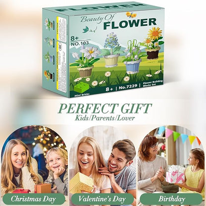Flowers and Plant Building Set, (1671 Pcs) 8 Kinds Flowers Botanical Bonsai Building Set for Adults, Kids, Girls, Idea Gifts for Mother's Day, Birthdays, Creative Building Block Toys Decor for Home