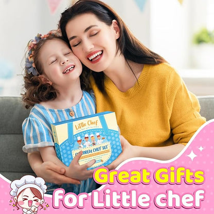 Kids Apron Kitchen Toys 20Pcs: Educational Toys Cooking Baking Set with Cookbook, Kids Chef Hat Role Play Dress up Clothes, Ideal Easter Birthday Toys Gift for 3-8 Year Old Girl Toddlers