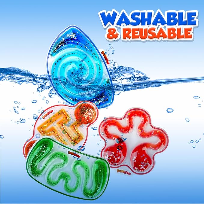 Squishy Sensory Toys for Kids - 4 Pack Fidget Toy Sensory Maze for Autism - Stress Relief Toys for Calm Down - Squeeze Fidget Toy Filled Goo, Glitter, Prizes for Kids Classroom, Goodie Bags Stuffers