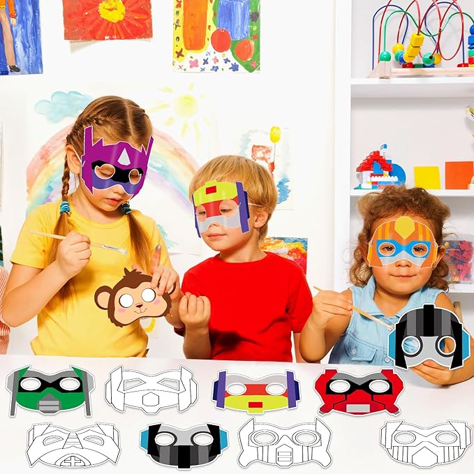 Lonfliness 36 Set Robots Coloring Mask Robot Paper Arts Crafts Kids Color Your Own Robots Blank DIY Mask for Masquerade Birthday Party Dress-Up Decoration Favor School Classroom Activity Game Supplies