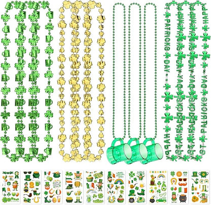 St.Patrick's Day Party Favor Set, Saint Patrick Day Accessories Including Beads Necklaces and Temporary Tattoo Stickers for Irish Day Party Supply