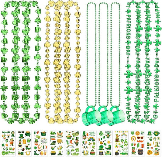 St.Patrick's Day Party Favor Set, Saint Patrick Day Accessories Including Beads Necklaces and Temporary Tattoo Stickers for Irish Day Party Supply