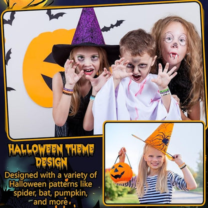 200 Pcs Halloween Rubber Wristbands Halloween Silicone Bracelets Trick or Treat for Kids Halloween Party Favors for Kids Kids' Play Bracelets for Gifts Goodie Bag Fillers, 10 Styles