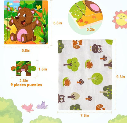 SYNARRY 6 Pack Wooden Jigsaw Puzzles for Kids Ages 2-5 Years Old, 9 Pieces Toddlers Animal Puzzles, Educational Preschool Learning Toys for Children Boys and Girls, Best Kids Puzzle Toys & Gifts