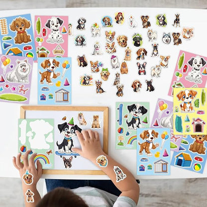 114PCS Dog Paw Party Favors Set, Puppy Party Favors for Kids, 54 Dog Stickers,12 Goodie Bags,12 Button Badges,12 Keychains,12mini Notepads,12 Slap Bracelet for Paw Print Birthday Party Supplies