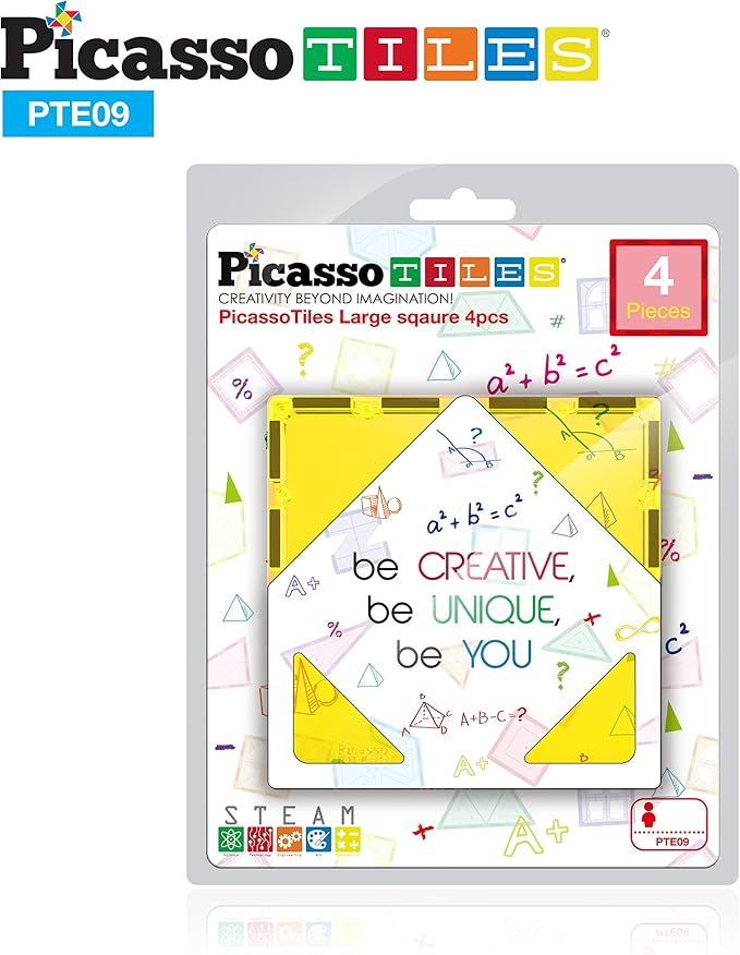 PicassoTiles Magnetic Building Block Large Square Shape Magnet Tiles Construction Toy STEM Learning Kit Educational Playset Playboard Pretend Play Stacking Blocks Child Brain Development PTE09