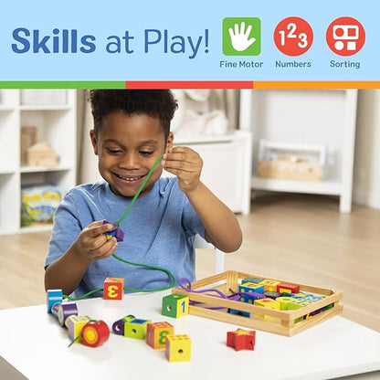 Melissa & Doug Deluxe Wooden Lacing Beads - Educational Activity With 27 Beads and 2 Laces For Toddlers, Fine Motor Skills Lacing Toys For Toddlers And Kids Ages 3+