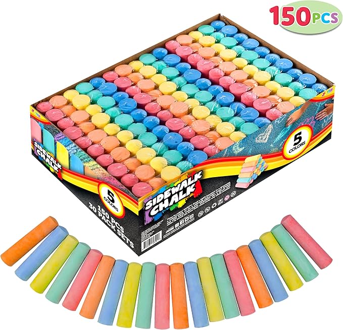 JOYIN 150 Pcs Sidewalk Chalk Set in 30 Packs, 5 Colors, Giant Box Non-Toxic Jumbo Washable Chalk for Outdoor Art Play, Painting on Chalkboard, Kitchen, Blackboard, Playground, Outdoor