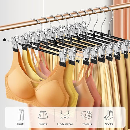 20 Pack 14Inch Heavy Duty Pants Skirt Hangers with Clips,Metal Trousers Hanger for Jeans Black Non Slip Women Shorts Hangers Saving Space Clothing Hanger for Adult,Men,Children,Kid,Baby