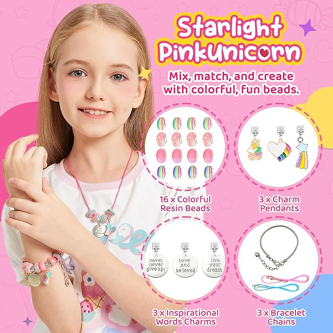 Kids Toys Bracelet Making Kit, Charms Jewelry Kit for Girls Kid Makeup Toy, Friendship Bracelet Necklace Set for Children Toddler, Arts and Crafts for 4 5 6 7 8 9 10 11 12 Years Old Girl Birthday Gift