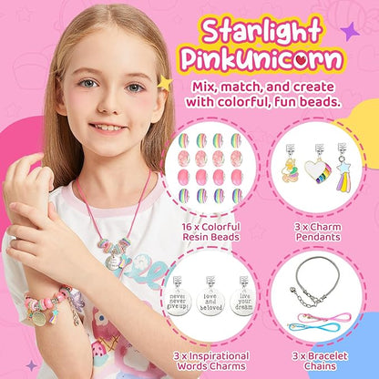 Kids Toys Bracelet Making Kit, Charms Jewelry Kit for Girls Kid Makeup Toy, Friendship Bracelet Necklace Set for Children Toddler, Arts and Crafts for 4 5 6 7 8 9 10 11 12 Years Old Girl Birthday Gift