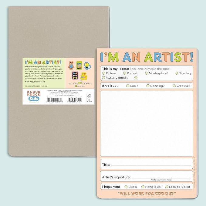 Knock Knock Kids I’m an Artist! Playtime Pad: Kids Activity Pad, 40 Sheets Plus Full-Color Sticker Sheet, 6 x 9-Inches