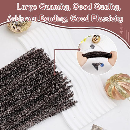 Hssugi Pipe Cleaners, 100PCS Christmas Pipe Cleaners Craft Supplies, Glitter Brown Pipe Cleaners Bulk Fuzzy Sticks for DIY Art and Craft Projects Home Decoration