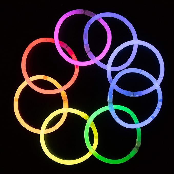 8" Glow in the Dark Bracelets (100 pk) in 8 Unique Colors - Ultra Bright Glow Sticks Party Pack, Neon Headbands, Perfect For Rave Dance Parties - Bulk Glowsticks for Party Favors & Decorations