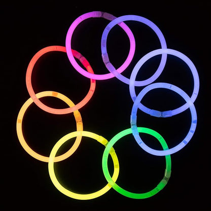 8" Glow in the Dark Bracelets (100 pk) in 8 Unique Colors - Ultra Bright Glow Sticks Party Pack, Neon Headbands, Perfect For Rave Dance Parties - Bulk Glowsticks for Party Favors & Decorations