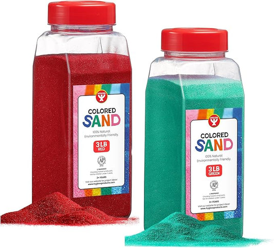 Hygloss Colored Play Sand – 6 lb Craft Sand for Christmas Sand Art, Red & Green,3 lb Each – Perfect for Holiday Gifts, DIY Decorations, and Creative Christmas Crafts