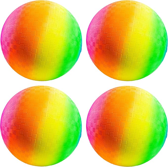 PlayBolt Rainbow Playground Balls - 8.5 Inch (Pack of 4) Rubber Bouncy Colorful Inflatable Balls for Kids and Adults, Indoor & Outdoor Games, Kickball, Dodgeball, Four Square, Dodge, Recess, Handball