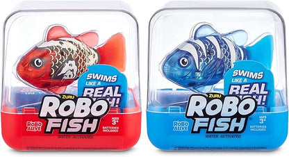 Robo Alive Robo Fish Series 2 (Red + Blue 2 Pack) by ZURU Robotic Swimming Fish Water Activated, Changes Color, Comes with Batteries, Amazon Exclusive - Red + Blue (2 Pack),Multi,7165G