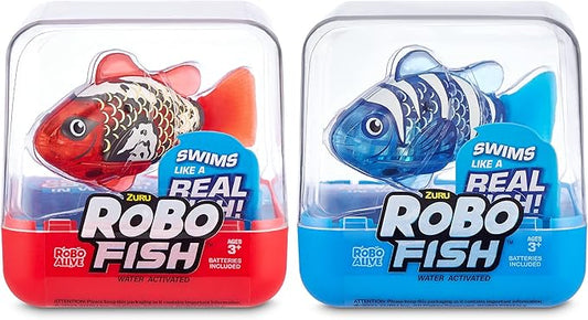 Robo Alive Robo Fish Series 2 (Red + Blue 2 Pack) by ZURU Robotic Swimming Fish Water Activated, Changes Color, Comes with Batteries, Amazon Exclusive - Red + Blue (2 Pack),Multi,7165G