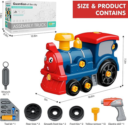 Toddler Take Apart Toy Set with Electric Drill, DIY Electric Train Assembly, STEM Building Learning Toys, Xmas Gifts for 3-8 Year Old Boys & Girls