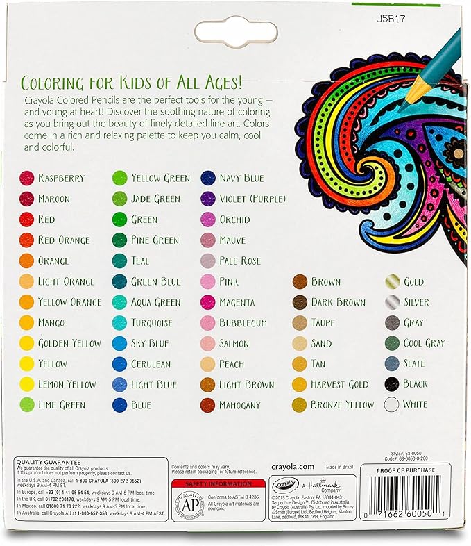 Crayola Colored Pencils For Adults (50ct), Colored Pencil Set for Adult Coloring Books, Coloring Set, Gift for Teens & Adults [Amazon Exclusive]