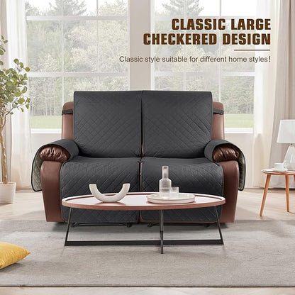 KinCam Waterproof Loveseat Recliner Cover, Non-Slip Reclining Couch Covers for 2 Seat, Recliner Sofa Cover Furniture Protector with Elastic Straps for Kids, Pets, Charcoal Gray