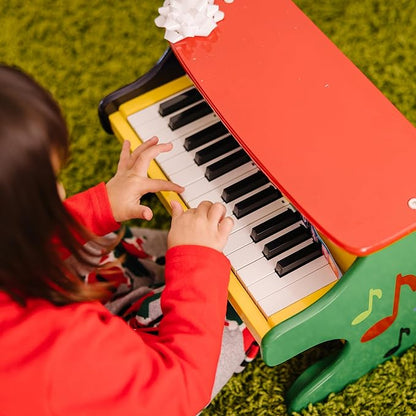 Melissa & Doug Learn-To-Play Piano With 25 Keys and Color-Coded Songbook Toy Piano For Baby, Kids Piano Toy, Toddler Piano Toys For Ages 3+, Yellow/Brown,green
