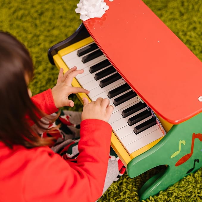 Melissa & Doug Learn-To-Play Piano With 25 Keys and Color-Coded Songbook Toy Piano For Baby, Kids Piano Toy, Toddler Piano Toys For Ages 3+, Yellow/Brown,green
