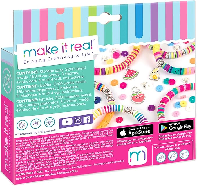Make It Real - Heishi Beads with Storage Case - Jewelry & Charm Bracelet Making Kit with Storage Case - Friendship Bracelet Set with Beads, Charms & Thread - Arts & Crafts Bead Kit for Girls