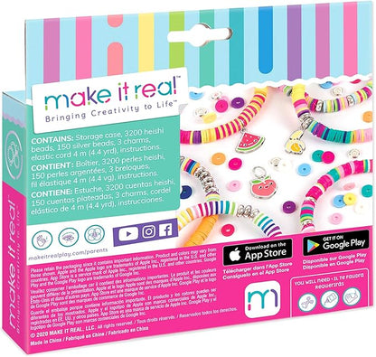 Make It Real - Heishi Beads with Storage Case - Jewelry & Charm Bracelet Making Kit with Storage Case - Friendship Bracelet Set with Beads, Charms & Thread - Arts & Crafts Bead Kit for Girls