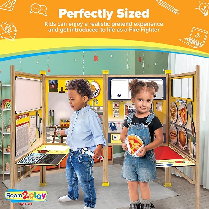 School Set - Large Kids School Pretend Play Set for Toddlers Ages 3+ Years –Wooden Toy Playset Folds Away for Easy Storage with 20 Fun & Interactive Pieces