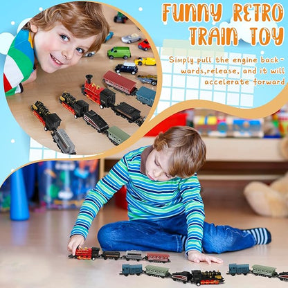 Hanaive 2 Sets Train Toys Small Alloy Retro Simulation Steam Pull Back Train Model Diecast Locomotive for Boys Girls Birthday Party Favor Classroom School Reward Gifts