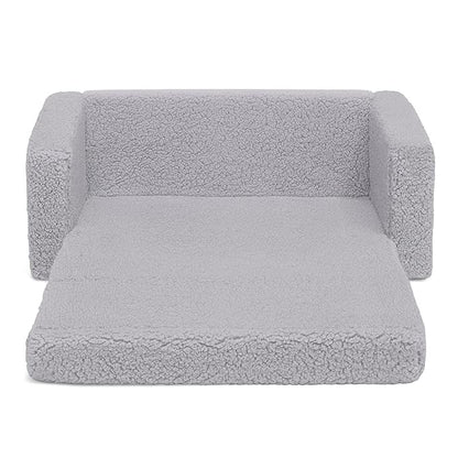 Delta Children Cozee Flip-Out Sherpa 2-in-1 Convertible Sofa to Lounger for Kids, Grey