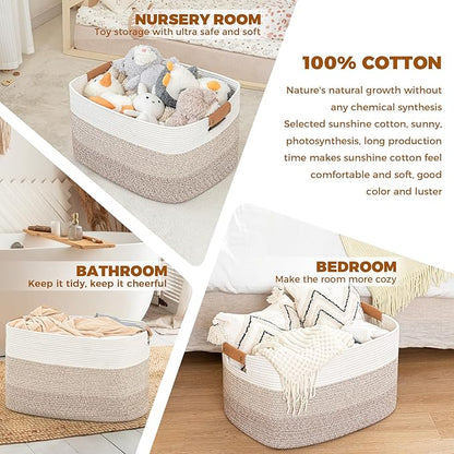 danpinera Blanket Basket, 72L Woven Storage basket with Leather Handle, Eco-friendly Decorative Storage Organization in Bathroom & Living Room for Towels 22 ''*17 ''*11.8 '', Gradient Brown