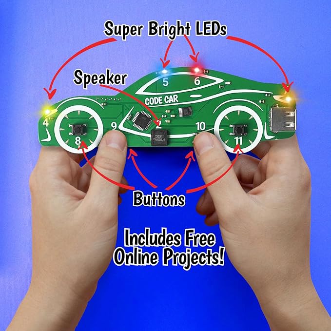 Code Car Kids Coding Toy for Kids 8-12+ and Teens. Learn Block & Typed C++ Coding with Hands-On Electronics & 40+ Projects Including Custom Siren, Honk The Horn, and Reverse Alarm.