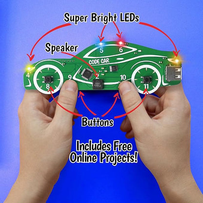 Code Car Kids Coding Toy for Kids 8-12+ and Teens. Learn Block & Typed C++ Coding with Hands-On Electronics & 40+ Projects Including Custom Siren, Honk The Horn, and Reverse Alarm.