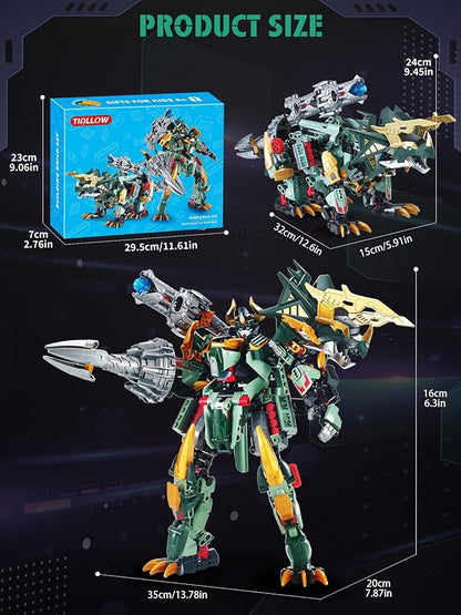 Dinosaurs Sets Mech Transform Triceratops 2-in-1 Building Blocks, Robot Transforming Toys Action Figures Building Kits Model, Birthday for Boys, Adult Age 8-12 (Triceratops)