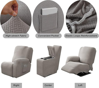 Genina Recliner Loveseat Cover Stretch Couch Covers Sofa slipcover for 2 Seat Reclining Couch Thick Jacquard Furniture Protector (Light Grey)