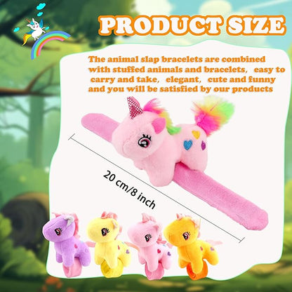 12 Pack Plush Animal Slap Bracelet Unicorn Plush Slap Bracelet Unicorn Stuffed Huggers Pat Ring Bulk for Animal Party Favor Christmas Birthday Gift Fillers, 12 Styles