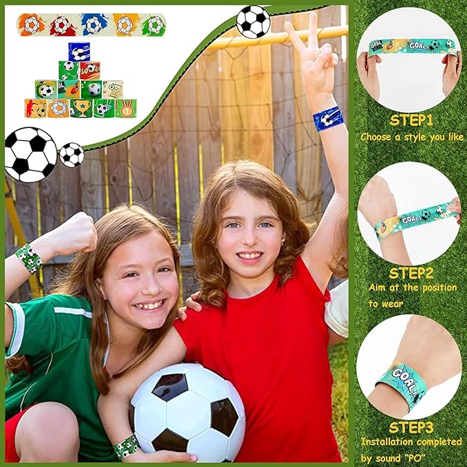 36 PCS Soccer Slap Bracelets Blank Snap Bracelets Slap Bands Wristbands Snap Bracelets for Birthday Halloween Thanksgiving Christmas Party
