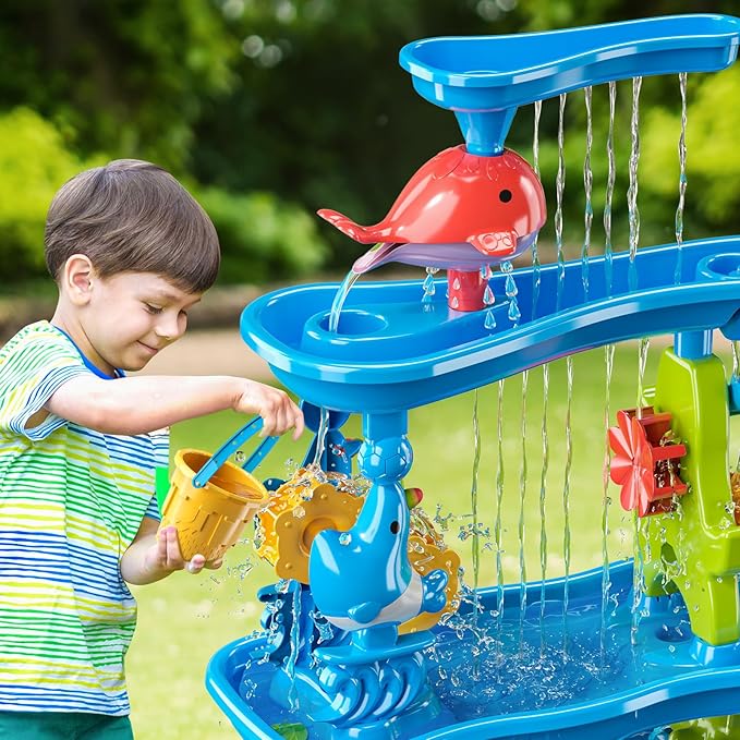 5-Tier Water Table for Toddlers 1-3 3-5, Water Table for Kids with Sand Beach Toys, Water and Sand Sensory Table Beach Outdoor Birthday Gifts Toys for Kids Toddlers Age 3 4 5 6 7 8 Boys Girls