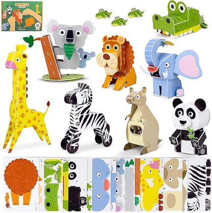 3D Puzzles for Kids Toys Pack 8 - BONNYCO | 3D Puzzle for Kids of Jungle Animals, Educational Girl and Boy Toys, Gifts for Kids, Birthday Gifts for Boys | Kid Toys, 3-D Puzzles, 3D Jigsaw, Christmas