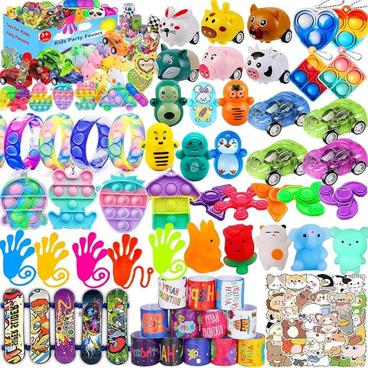 114 Pack Pop Party Favors for Kids 4-8 8-12, Premium Pop Fidget Toys, Birthday Gifts, Treasure Box Toys for Classroom, Carnival Prizes, Pinata Stuffers, Goodie Bag Stuffers