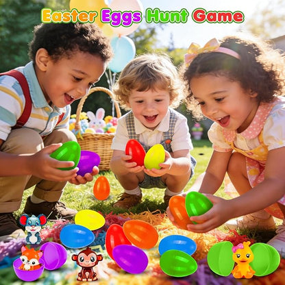 Easter Basket Stuffers,24 Pack Filled Easter Eggs with Animal Squishy Toys for Kids, Novelty Squeeze Toys, Cute Animal Stress Toys for Boys & Girls, Egg Hunt, Classroom Prizes & Party Favors