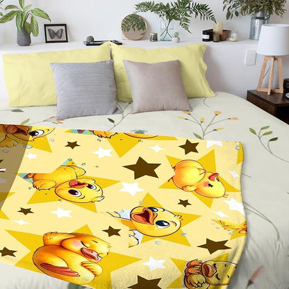 Custom Name Yellow Star Ducks Adult duck Blanket Kids Funny Blanket Suitable for Bedroom bed sofa Crib Couch Chair outdoor All Season Items That Yellow Duck Lovers Will Love 90”×120 ”for Family