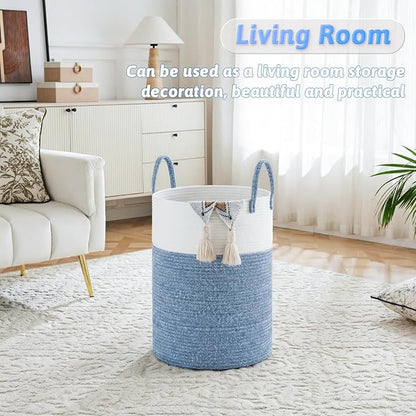 Laundry Basket,Woven Cotton Rope Laundry Hamper,100L for Decor Storage of Dirty Clothes,Toys and Blankets in Bathroom,Baby Room and Living Room