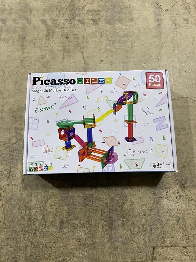PicassoTiles 50pcs Magnetic Tiles Marble Run for Kids Race Track Toy Marble Maze Sensory Toys for Toddlers STEM Educational Set Magnet Building Blocks Construction Building Tiles Boys Girls 3+ PTG50