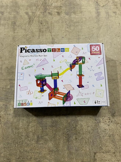 PicassoTiles 50pcs Magnetic Tiles Marble Run for Kids Race Track Toy Marble Maze Sensory Toys for Toddlers STEM Educational Set Magnet Building Blocks Construction Building Tiles Boys Girls 3+ PTG50