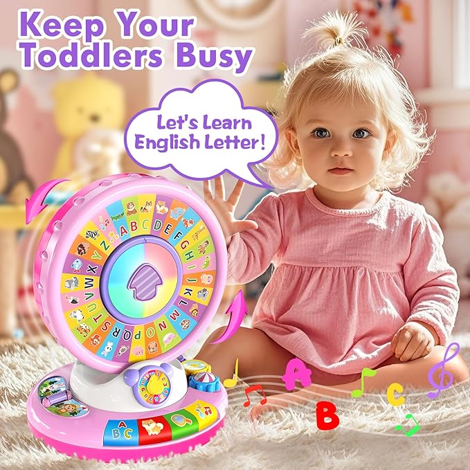Duchong Learning Toy for 1 2 3 Year Old Girls, Spin and Sing Alphabet Zoo with Sounds, Interactive Educational Toys for Toddlers 1-3, Christmas 1st Birthday Gifts for Baby Girls Boys 9-12-18 Months